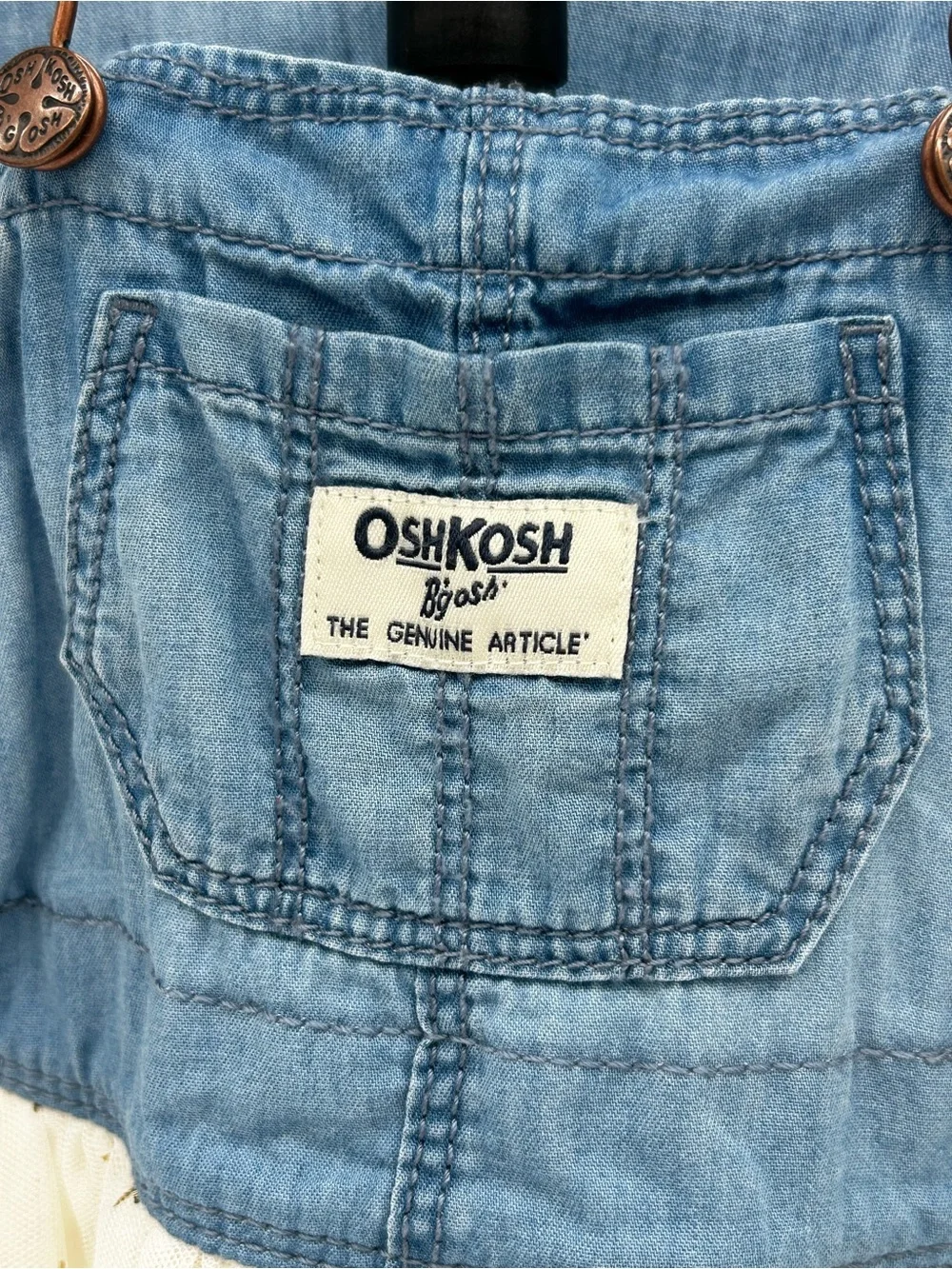 OshKosh B'gosh Blue Denim Overall Dress with Cream Tulle and Gold Stars Size 9M
